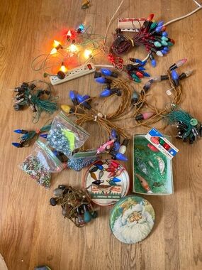 Large Lot antique vintage Christmas items lights ornaments
